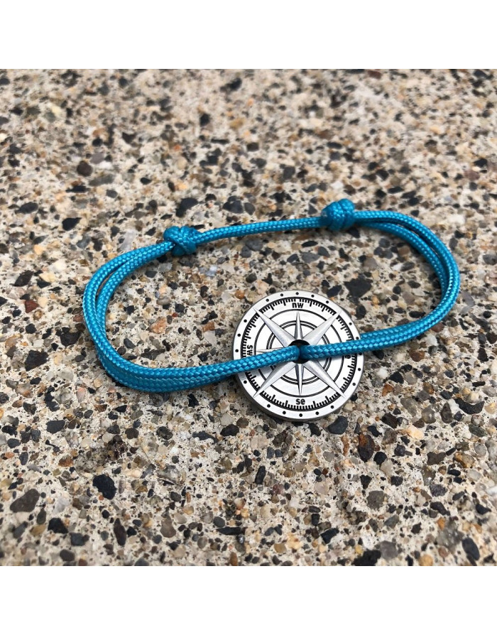 Albe bracelet corde bleu fluo boussole