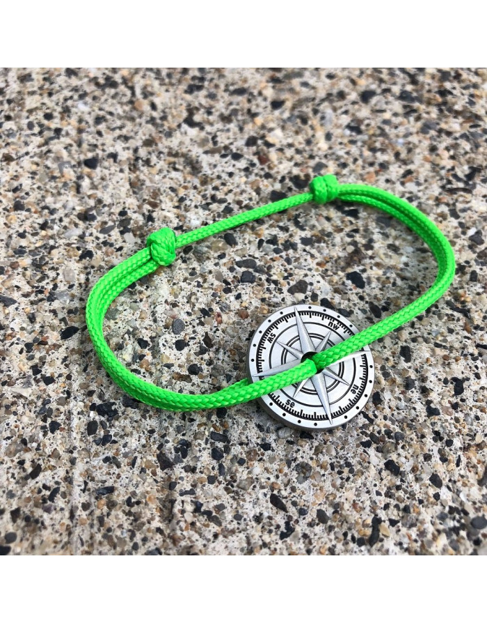 Carcenet bracelet corde vert fluo boussole