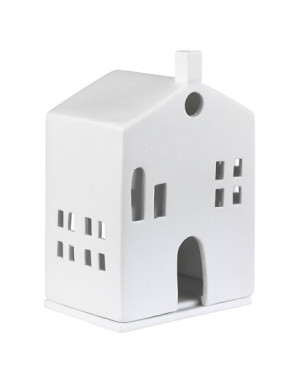 Petite maison porte ronde photophore porcelaine blanche