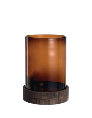  Leonardo :  Terra , Photophore en verre marron & socle en bois 38 cm