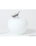 Manzana, Lampe à poser pomme en verre blanc, 27 cm