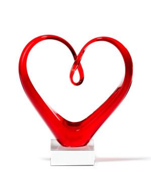 Heart, Sculpture en forme de cœur en verre rouge, 24 cm