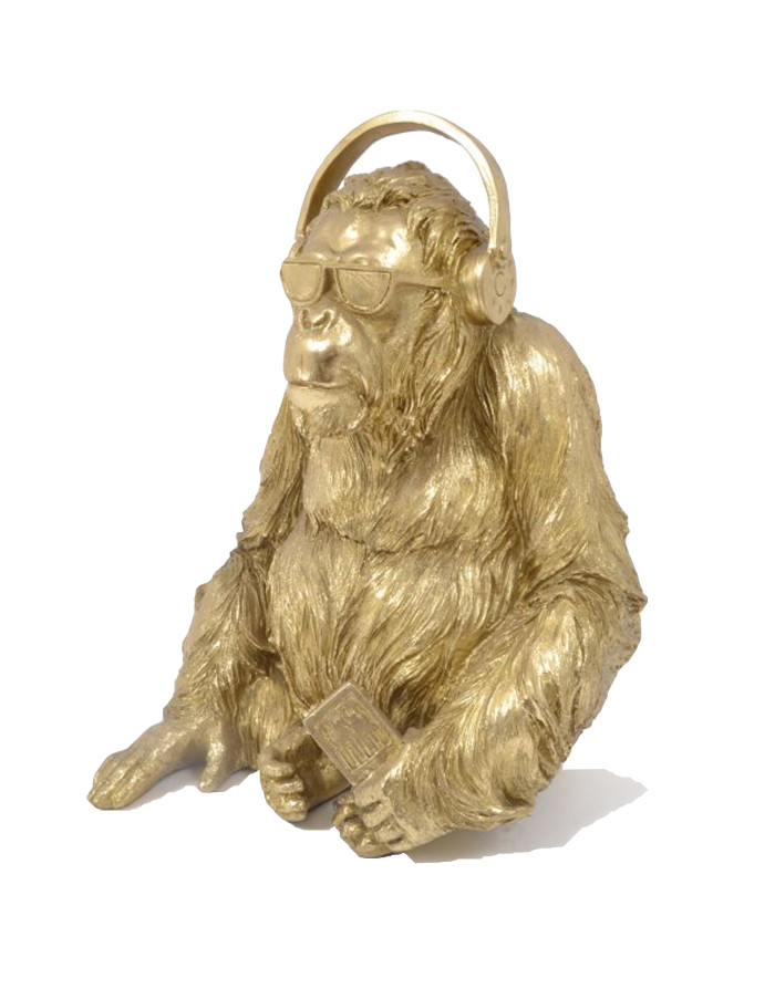 Sculpture Gorille avec casque doré, 35 cm