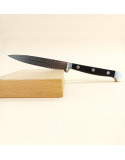 Alpha Black, Couteau à tomates 13 cm lame crantée, forgé à double mitre