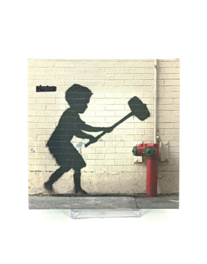 Eicie : NY: Le garçon au marteau de Banksy, Tableau 20x20 Cm