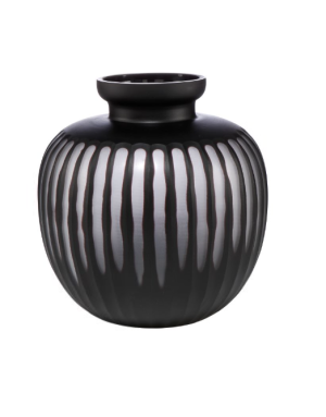 Goebel : Carved, vase boule noir en verre 28 cm