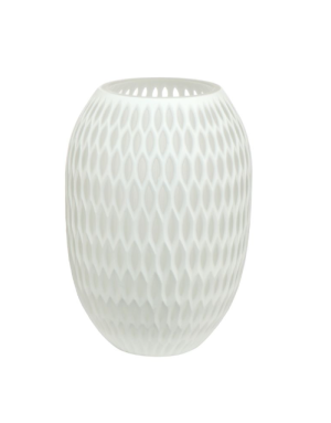 Goebel : Carved, Vase blanc en verre taillé 24 cm 