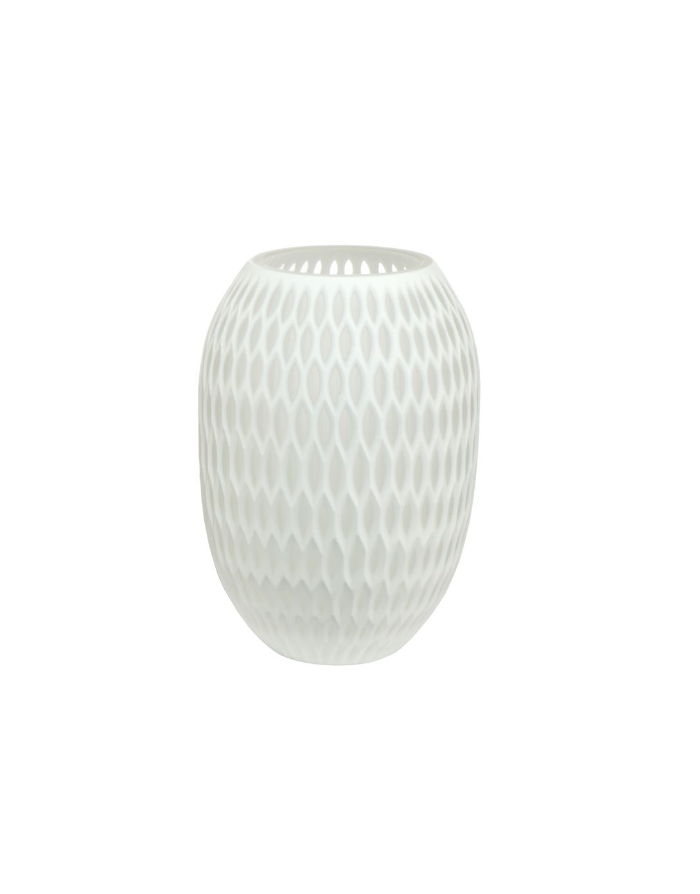 Goebel : Carved, Vase blanc en verre taillé 24 cm 