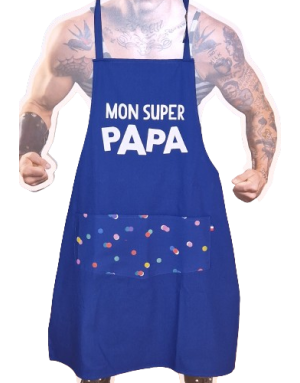 Alma Mater : Mon super Papa, Tablier de cuisine Bleu 100% coton