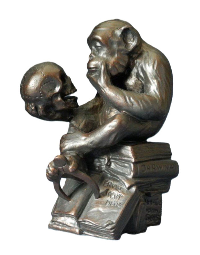 Parastone: Statue "Singe philosophe avec un crâne" de Rhetnhold