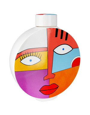 Gilde : Grafic Face, Vase visage céramique, avec couvercle