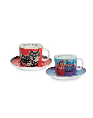 Egan : Laurel Burch Chats bleu/rouge, Set 2 tasses à thé