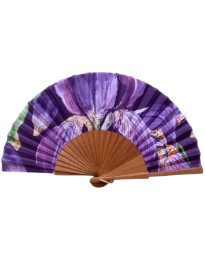Eventail violet avec motif de fleurs d'Iris